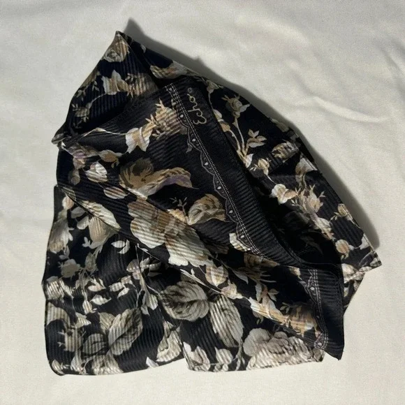 Vintage Echo Silk Scarf Black with Beige Tan and Purple Flowers 59” by 10” - Picture 1 of 7